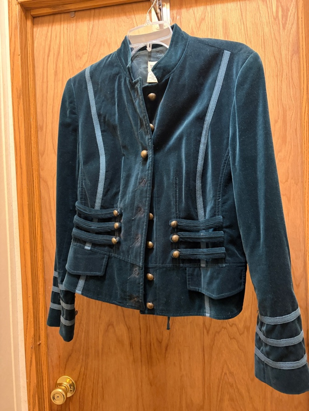 Together Teal Velvet Military-Style Blazer